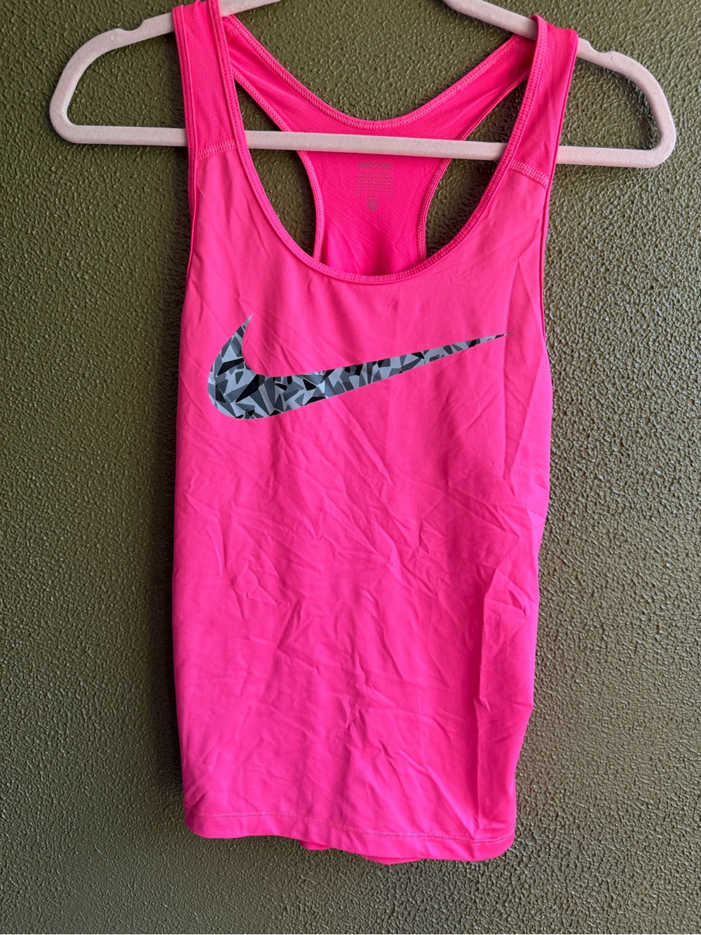 Nike Hot Pink Performance Tank with Geometric Gray Swoosh